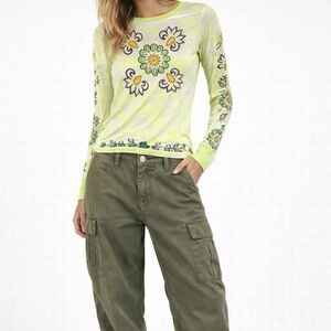 Free People Long Sleeve Burnout Tee Green Size XS